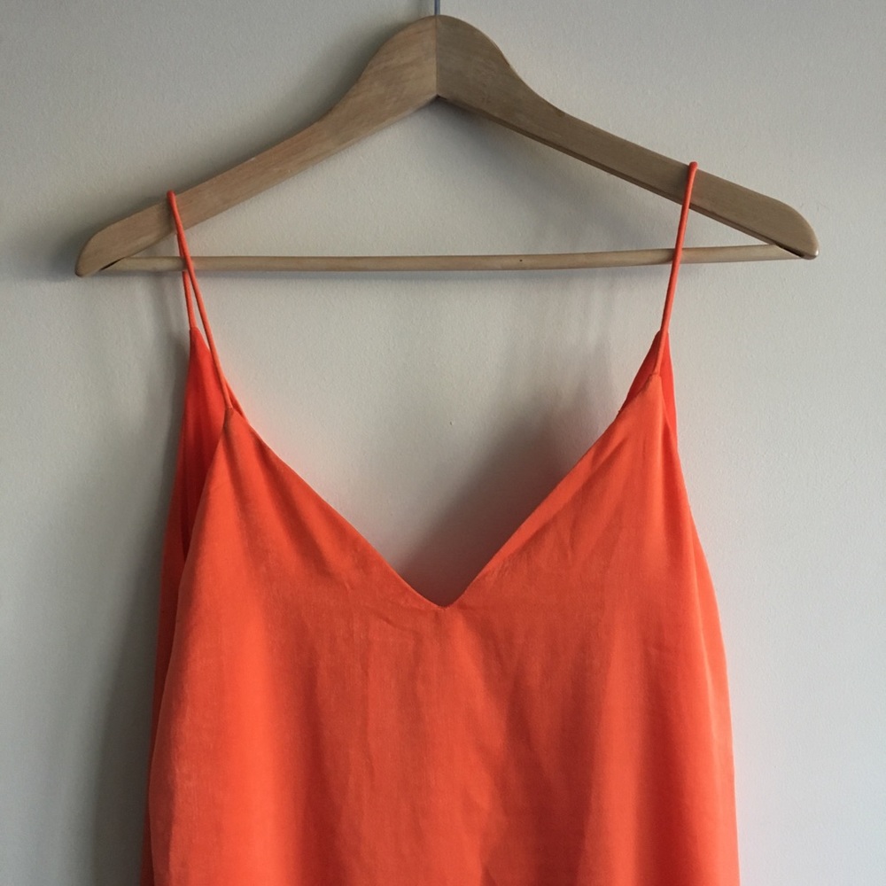 UO Orange Silk Slip Maxi Dress with Double V